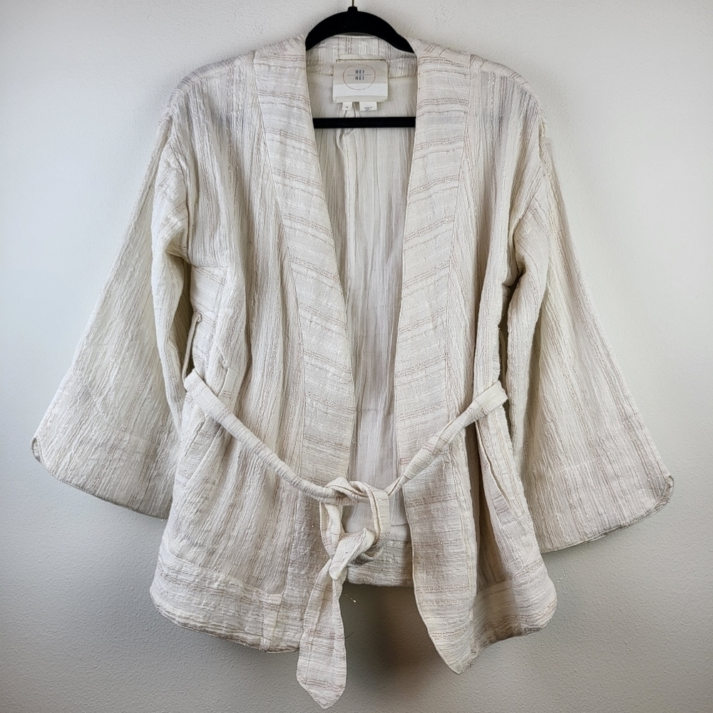 HEI HEI Anthropologie gauzy metallic thread lined Kimono Jacket XS Oversized